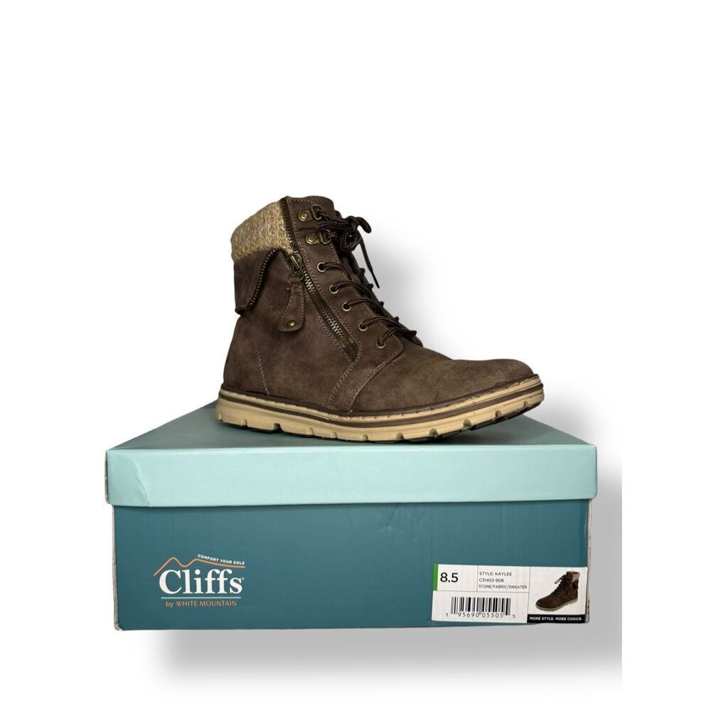Cliffs by White Mountain Women's 8.5 Kaylee Hiker Boots Stone‎ Brown Knit Collar